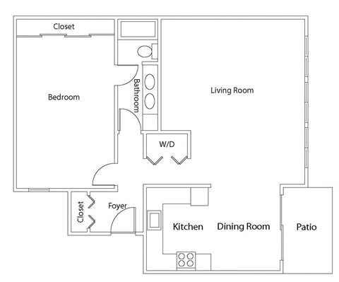 Floor plan for 1 bed, 1 bath, 1000 sqft